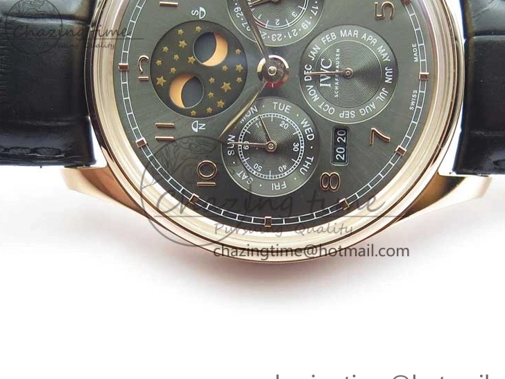 MIROTIME 0307 Elegant Portugieser Perpetual Calendar IW503302 RG V9F 1:1 Best Edition Gray Dial on Black Leather Strap A 7096